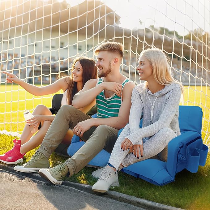 Stadium Seats with Back Support,Wide Stadium Chairs with Back and Cushion, Sofa Style Stadium Seats, 6 Reclining Positions, Extra Thick Bleacher Seat for Sports Events (Blue-1 Pack,Wide |22.5")
