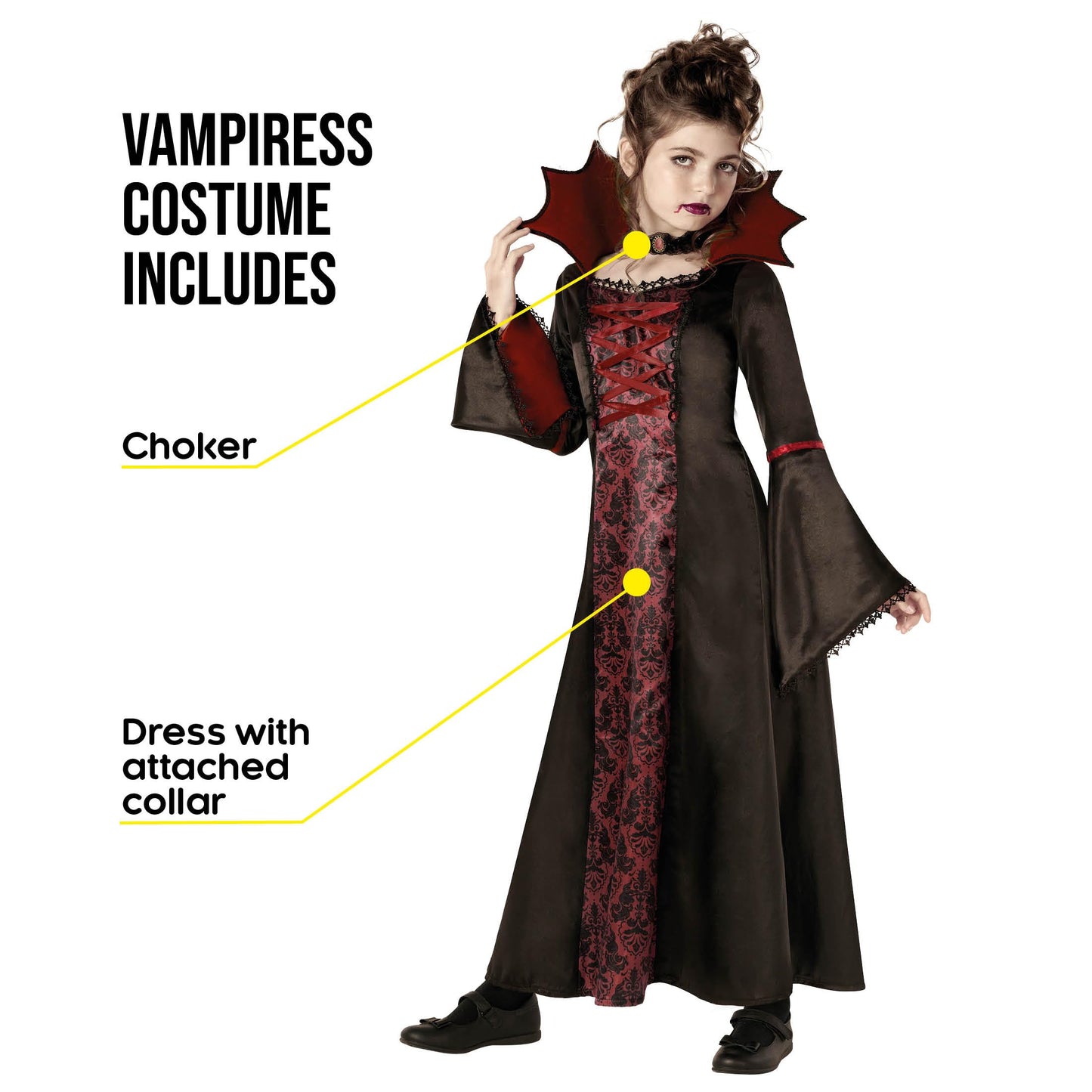 Morph Vampire Costume for Girls - Scary Kids Halloween Vampire Outfit - Spooky Girls Dress Up Costume, Small