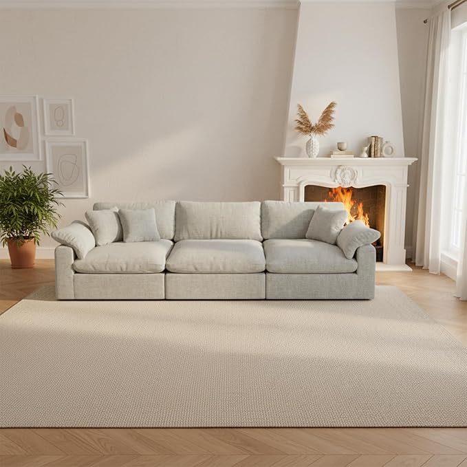 Forest aesthetics Modular Cloud Sofa,Convertible 3-Seater Set,Extra Deep Seat Down Filled Seat, Washable & Replaceable Cushion Covers for Living Room,Apartment,Light Beige