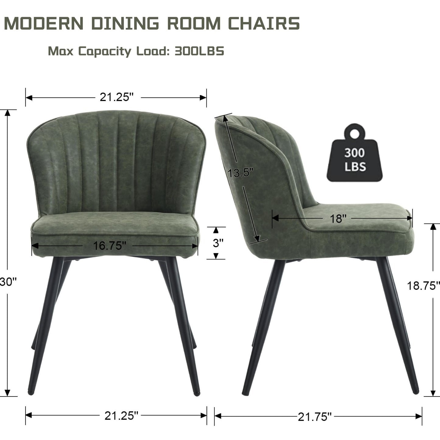 Shunzhi Green Upholstered Dining Chairs Set of 4 Modern Leather Dining Room Chairs with Back/Metal Legs Armless Kitchen Chairs Accent Side Chair for Kitchen/Dining Room/Living Room