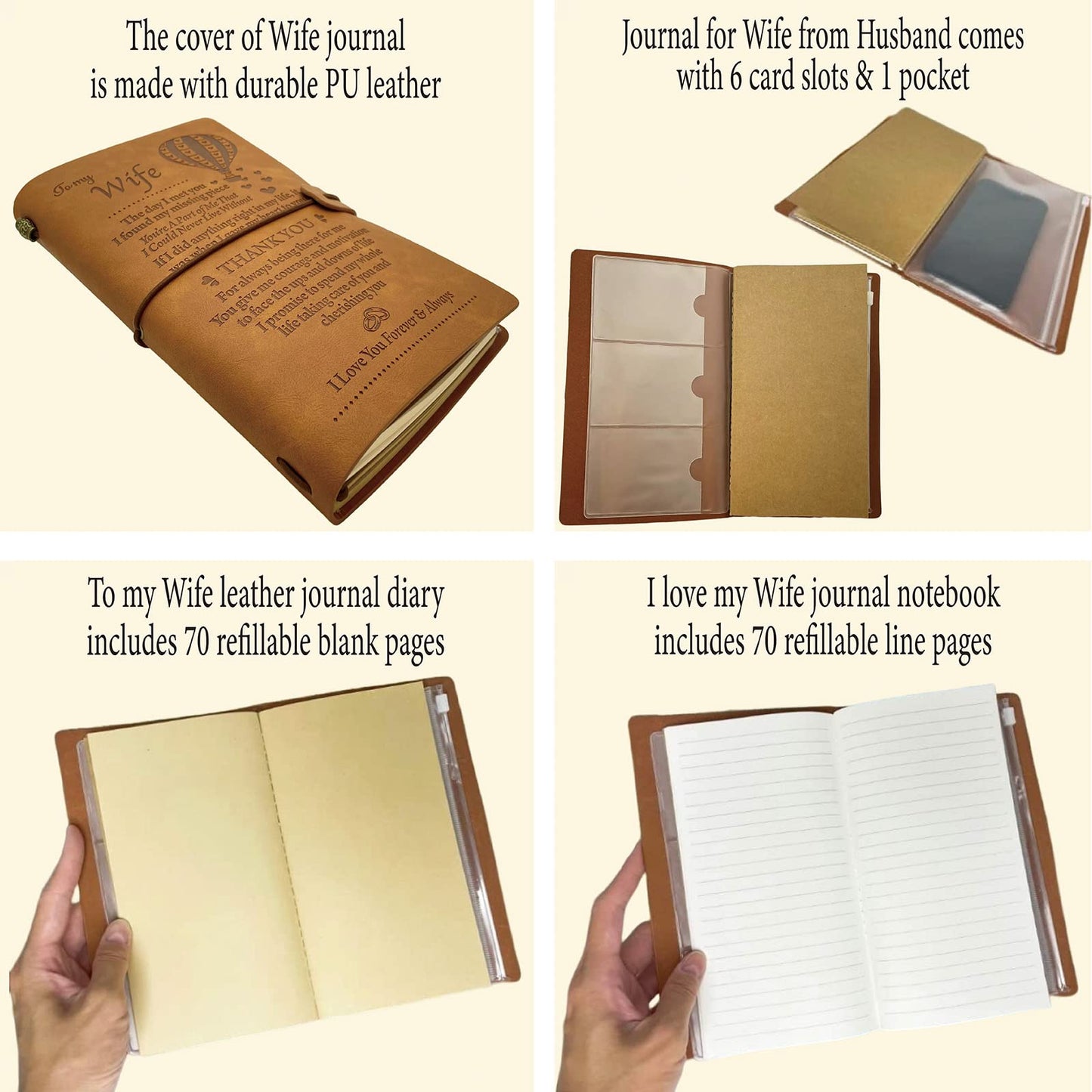 To My Wife Gifts, Wife Journal with Pen, I Love My Wife Keychain, To My Wife Leather Journal 140 Pages Notebook Diary, Gift for Wife Romantic from Husband, Gifts for Wife Birthday Anniversary