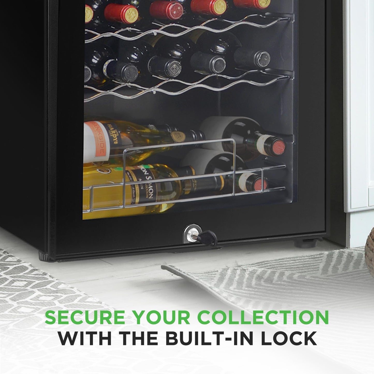Nutrichef 34 Bottle Wine Fridge | Single Zone Wine Chiller Great for both Red & White Wines | Adjustable Temp 41°F - 64°F | Ultra Quiet Operation | Wine Cooler for Home & Office | 33x19x17 IN (Black)