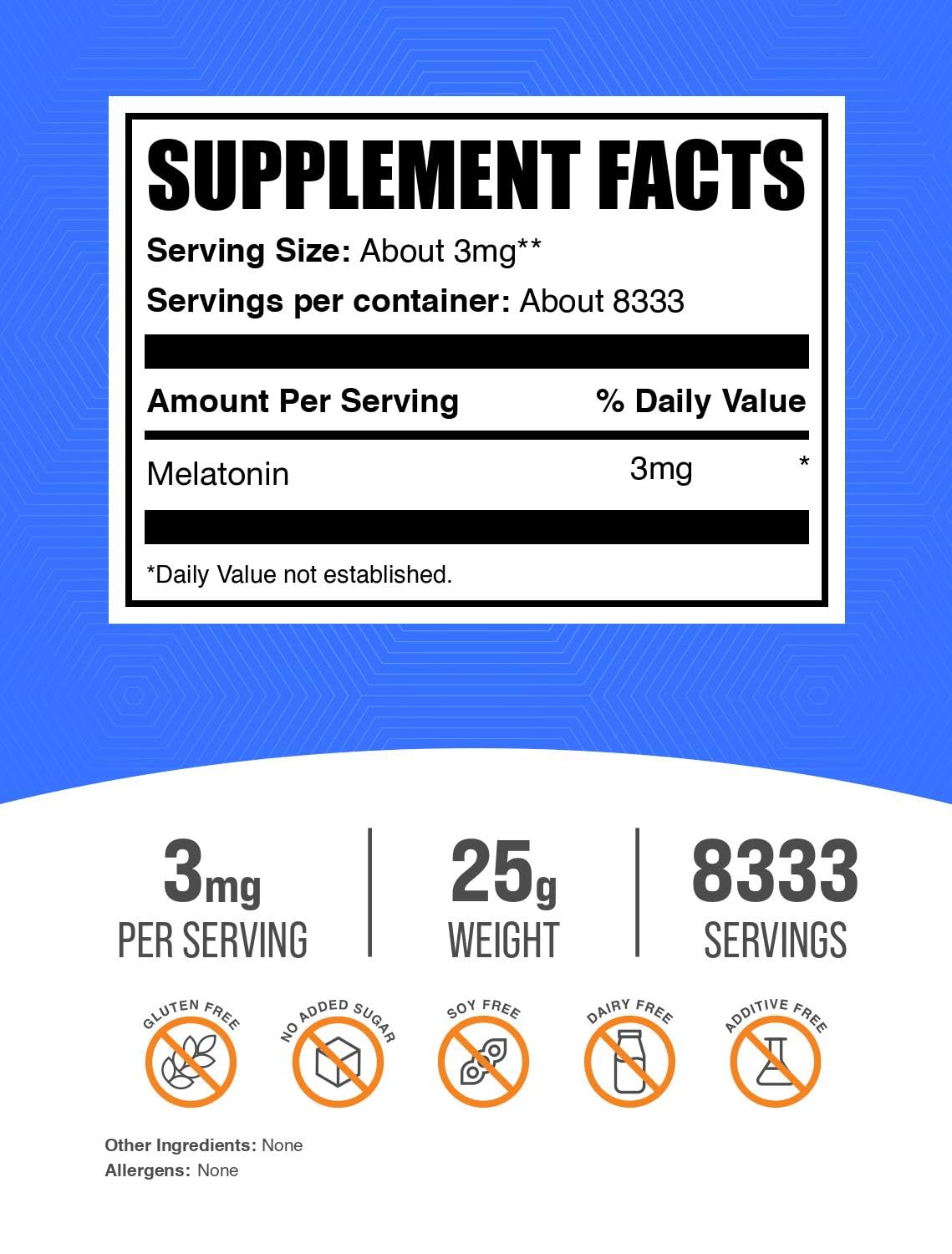 BulkSupplements.com Melatonin Powder - Pure Melatonin, Sleep Aid for Adults - Vegan & Gluten Free, 3mg per Serving, 25g (0.88 oz) (Pack of 1)