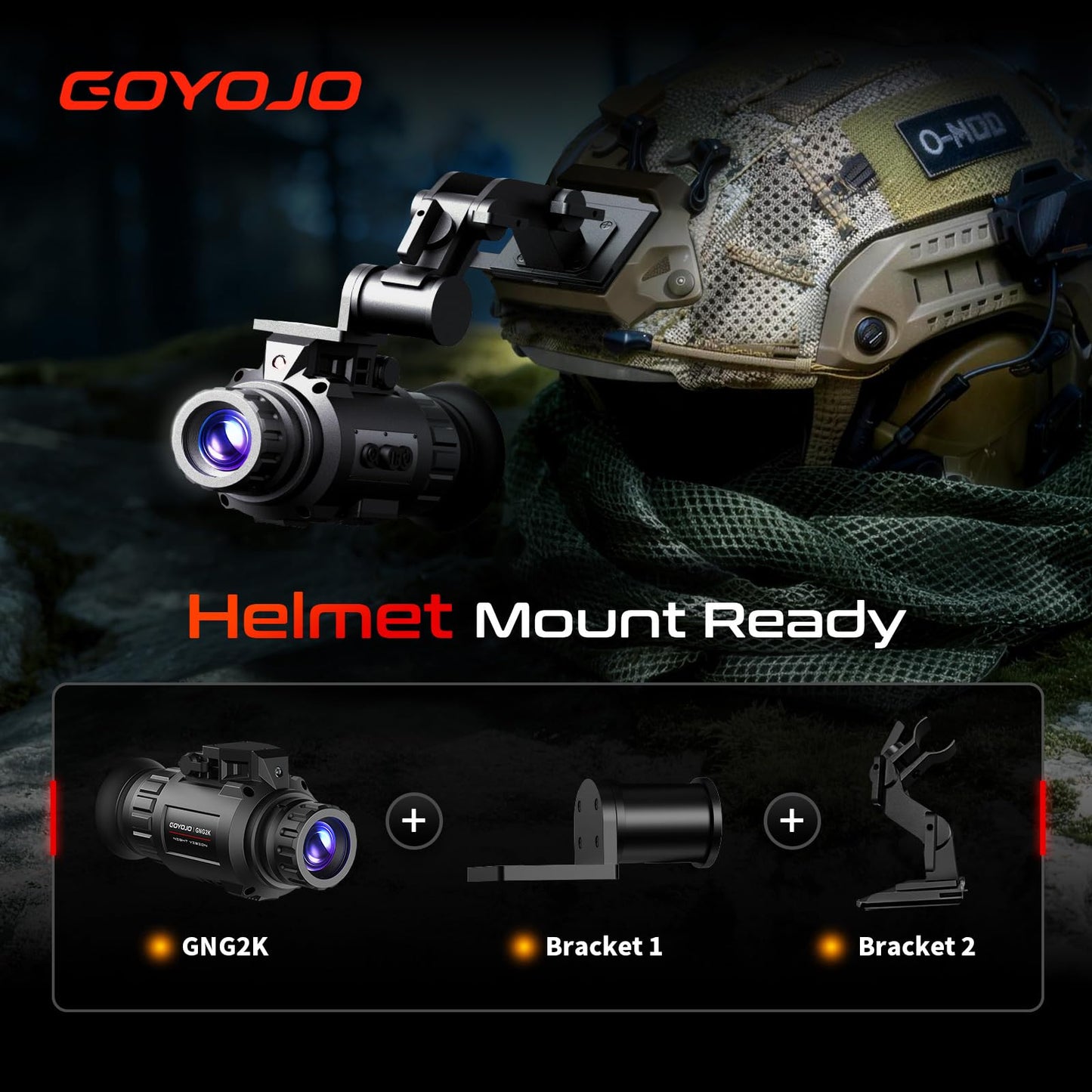 GOYOJO GNG2K Night Vision Monocular - 2K / 60Hz Refresh Digital Night Vision Goggles, Helmet Mountable, Stealth Infrared 940nm NVG with 0.0001 Lux Sensor, 4 Color Modes for Tactical/Hunting/Camping