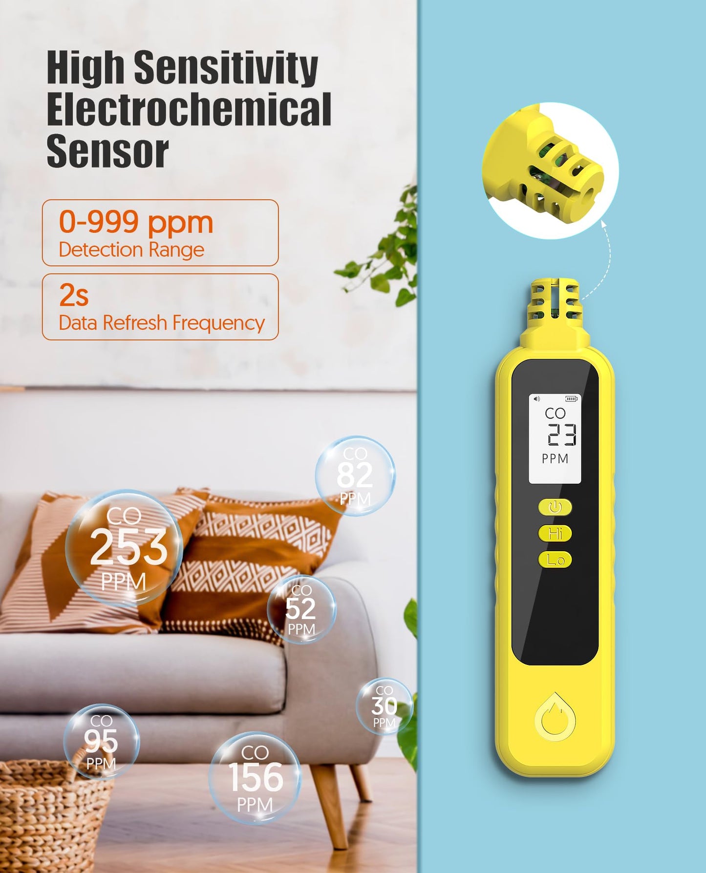 Carbon Monoxide Detectors, Portable CO Detector Battery Powered, Handheld Carbon Monoxide Monitor Alarm Detector with LCD Display for Home/Outdoor/Travel