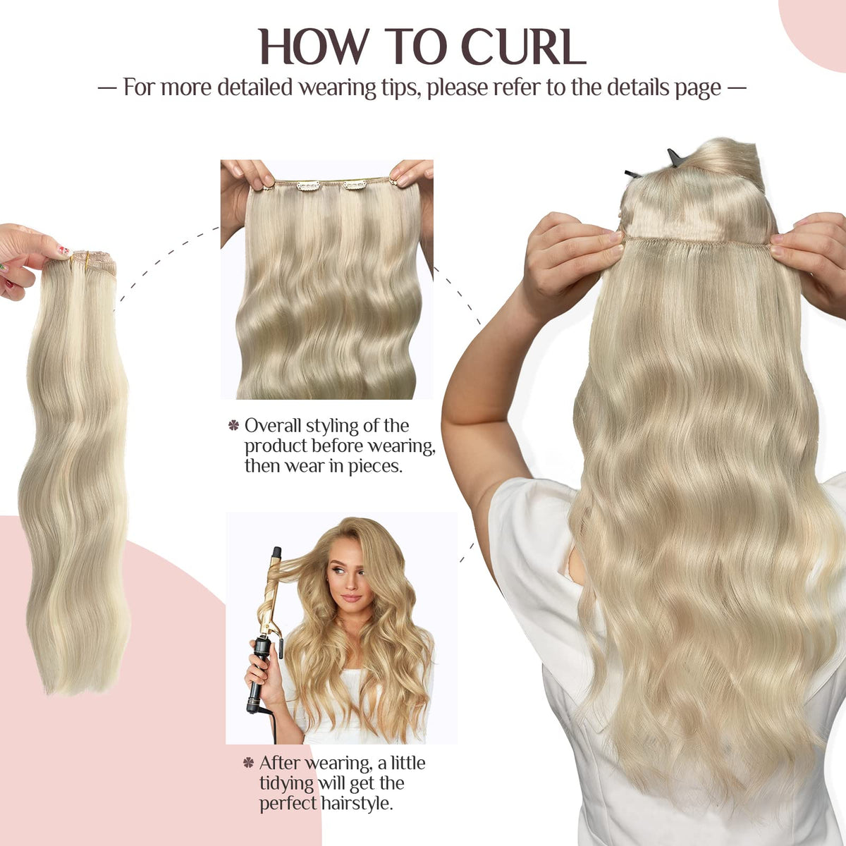 MAXITA Clip in Hair Extensions Real Human Hair, 12 Inch 7 pcs Ash Blonde Highlighted Platinum Blonde 80g, Extensions Clip ins fo