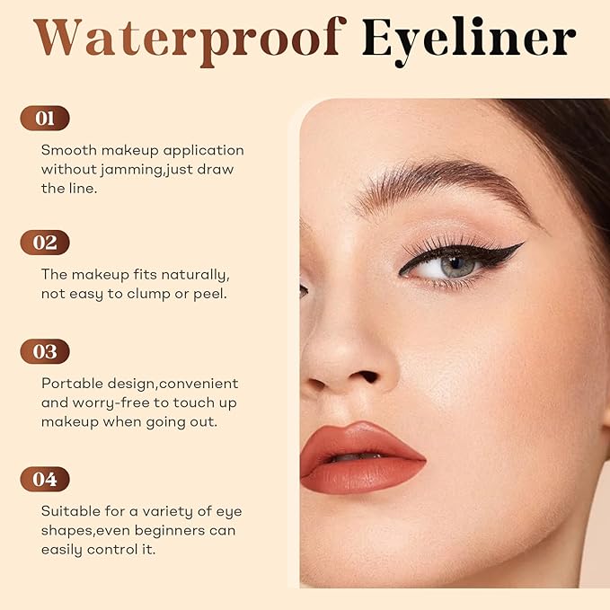 24 Hr Waterproof Eyeliner Pencil, Long Lasting Sharpenable Eye Liner, No Smudge, No Fade, Smooth Glide for Precise Eye Makeup (Black+Purple red+Chocolate)