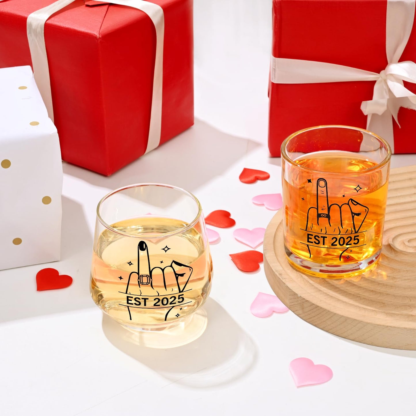 Futtumy Ring Finger Est 2025 Wine Glasses and Whisky Glasses, Wedding Gifts for Couples, Bridal Shower Gifts, Engagement Gift for Couples Bride and Groom Mr. Mrs. His Hers Bride To Be