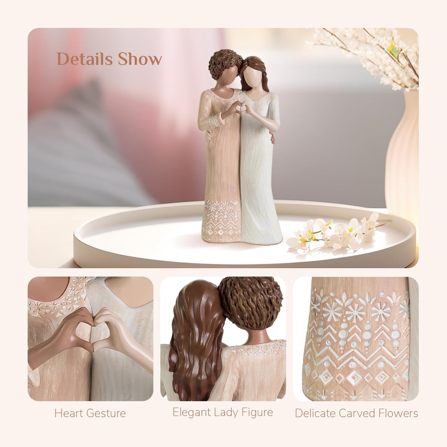 Storieme Best Friend Figurine Statues – Interracial Friendship Gifts for Women - Unique Female Sister Birthday Ideas Collectibles Ornament