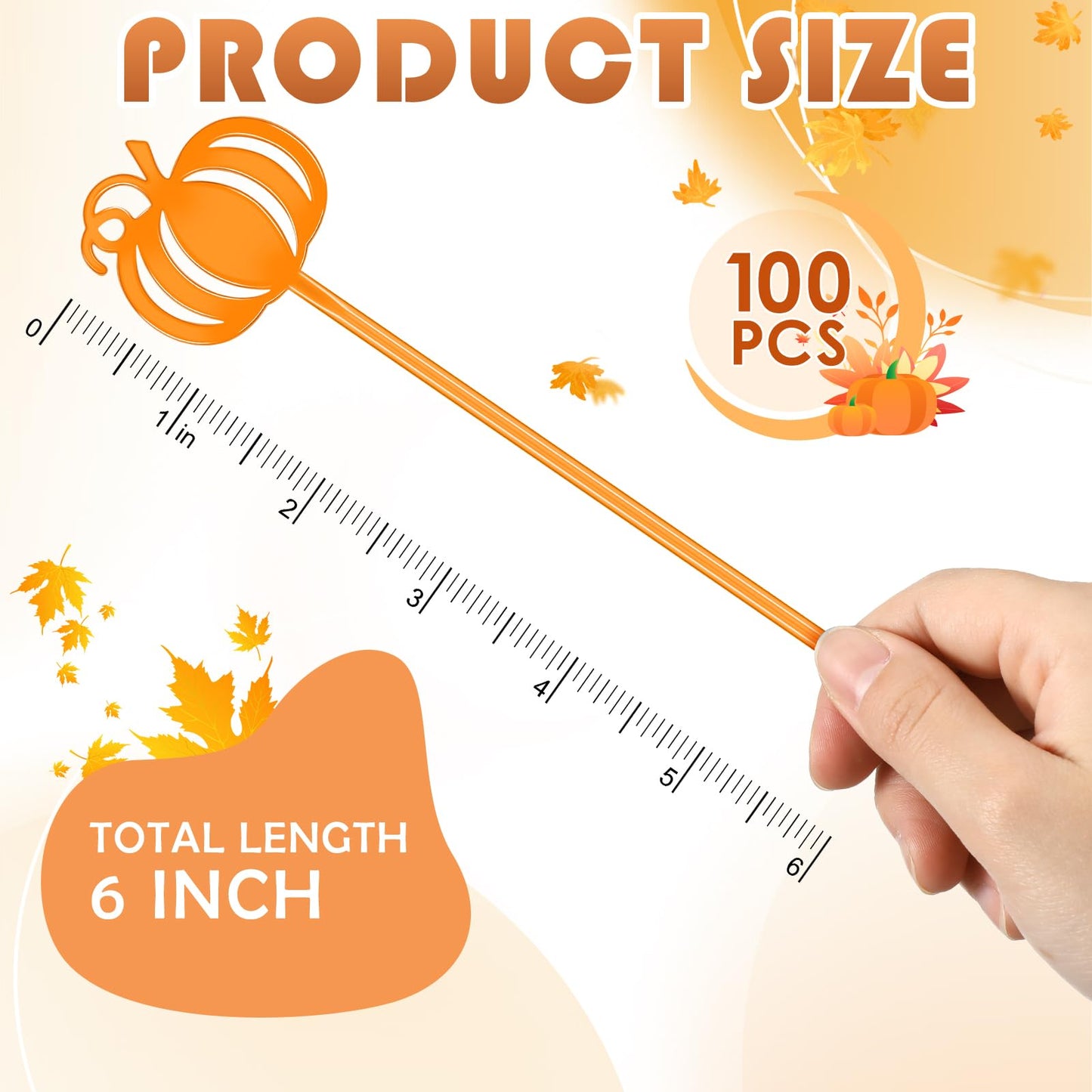 SiliFine 30 Pcs Halloween Swizzle Sticks Plastic Coffee and Cocktail Stirrers Fall Thanksgiving Drink Stirrers Cocktail Mixers for Halloween Fall Autumn Party Tea Coffee Bar Decoration(Pumpkin)