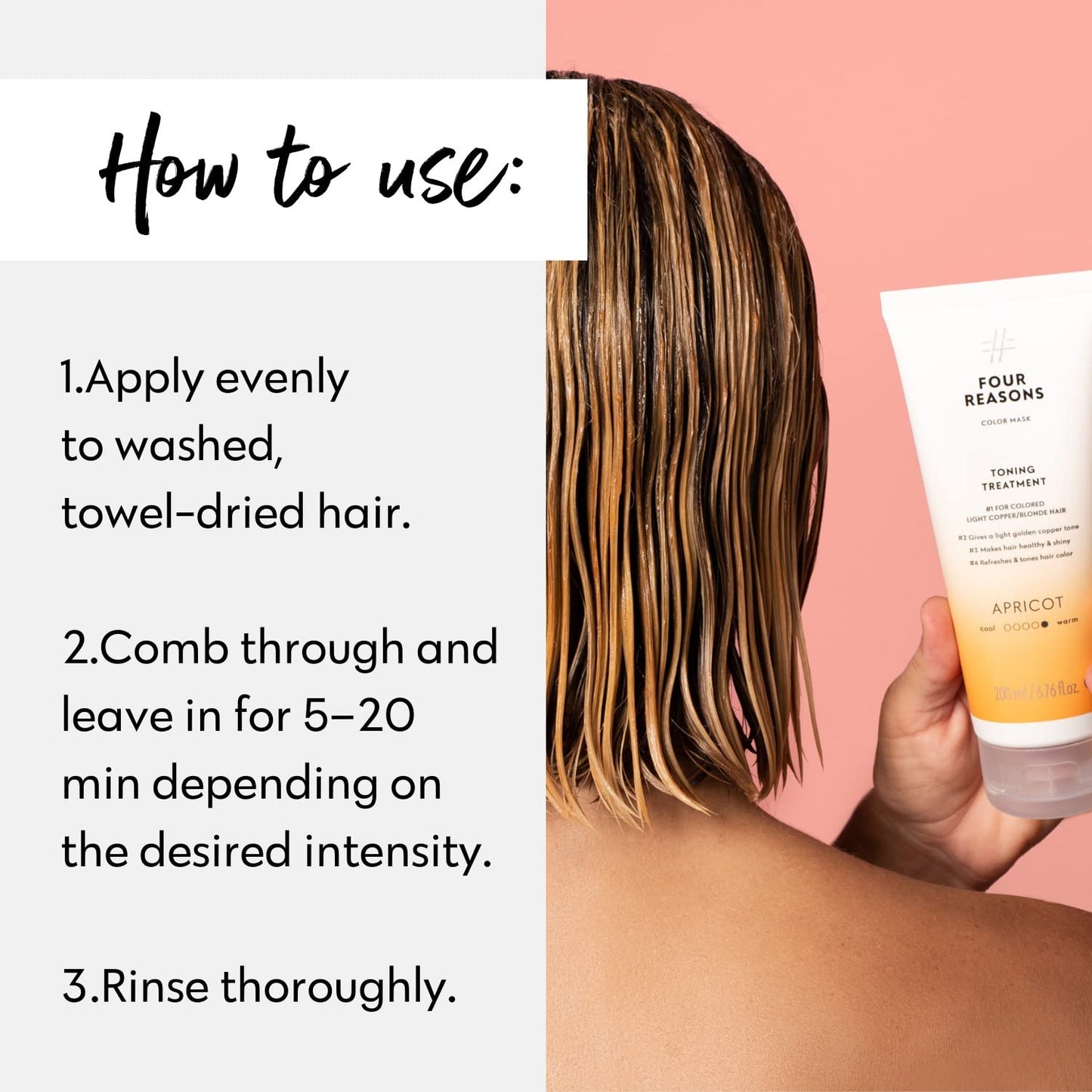 FOUR REASONS Color Depositing Shampoo for Color Treated Hair (Apricot, Golden Copper) - Sulfate Free, Vegan, 8.5 Fl Oz