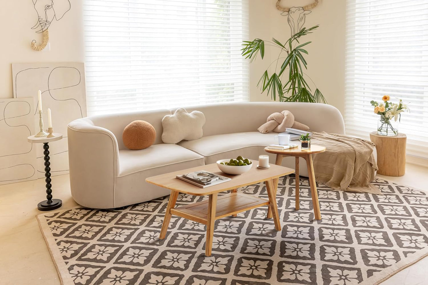 Bamskov Wood Coffee Table - 100% Solid Oak Wood - Double Storage Coffee Table, Eco-Friendly Finish Center Table - Easy Assembly (Natural, 31.49" D x 19.68" W x 17.32" H)