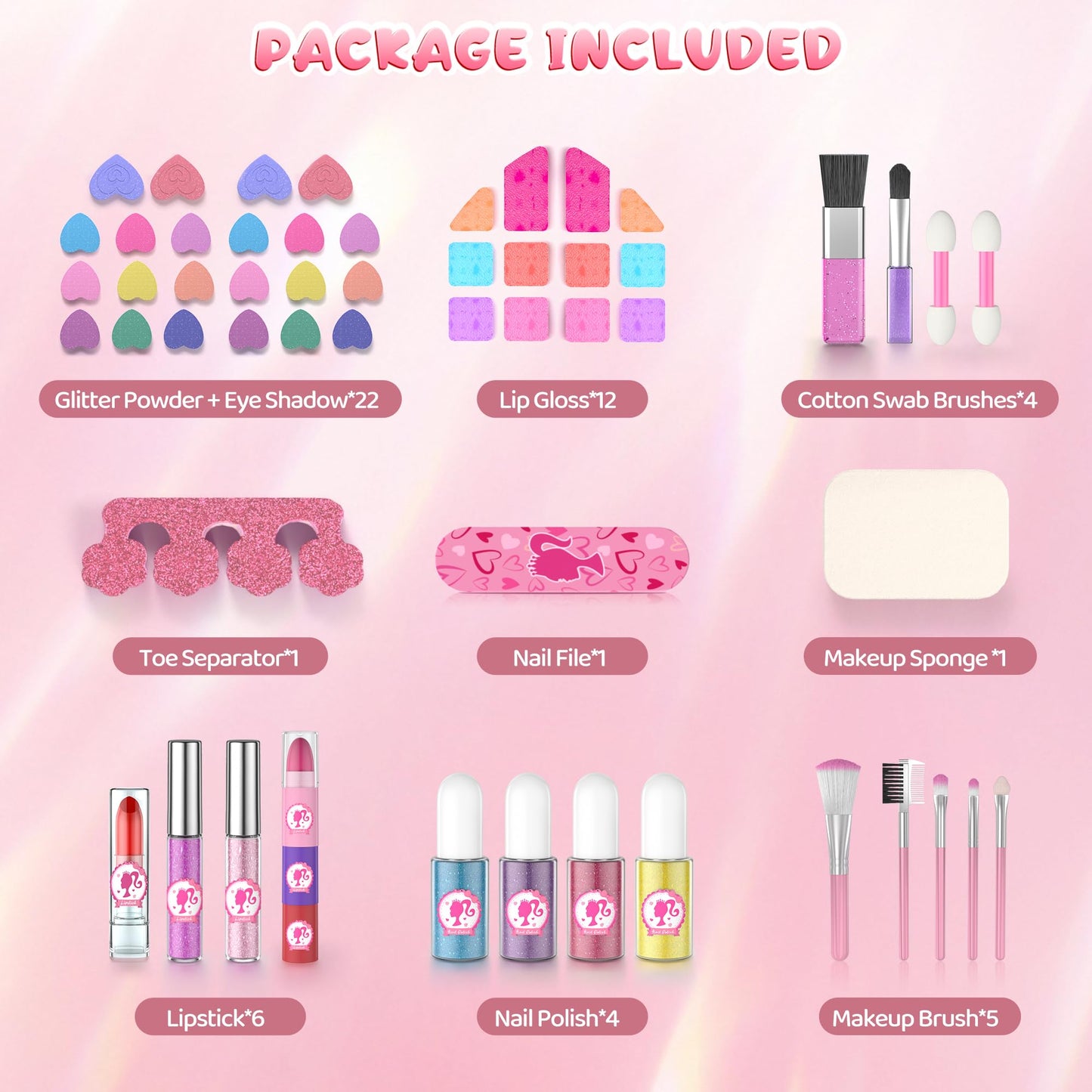 PERRYHOME Kids Makeup Sets for Girls 5-8, 57 Pcs Kids Makeup Kit for Girls Non-Toxic Washable Real Cosmetic Set, Toddlers Birthday Gifts Princess Toys for 3 4 5 6 7 8 9 10 11 12 Year Old (Pink)
