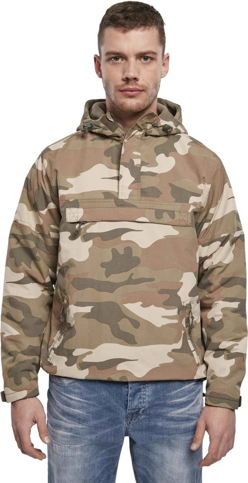 Brandit Individual Wear Men's Fleece-Lined Quarter Zip Windbreaker Pullover - Lightweight Weatherproof Casual Outdoor Jacket, Light Woodland, XX-Large