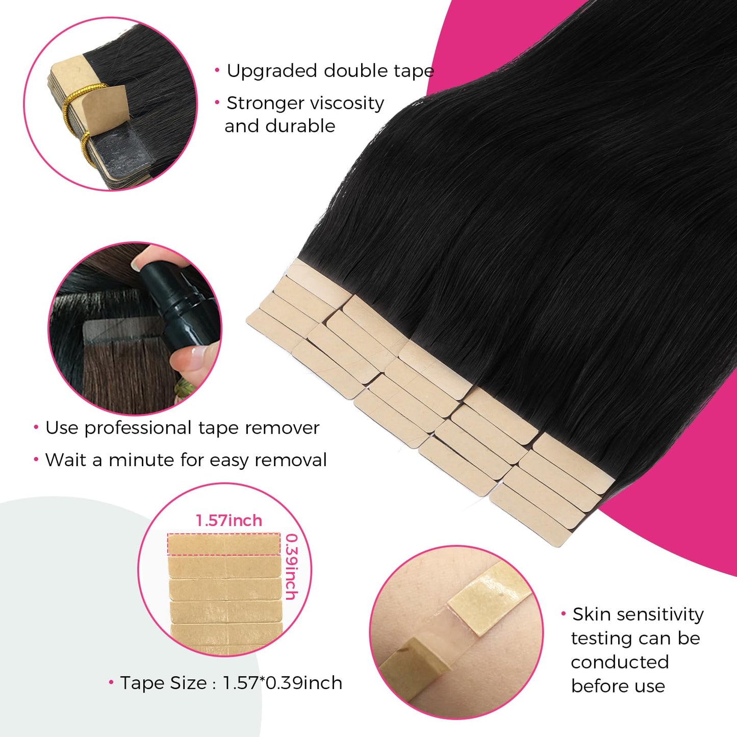 Lashey Tape in Hair Extensions Human Hair Yaki Straight 20pcs 50g Soft Invisible Double-Side Tape ins 14 Inch Natural Black for