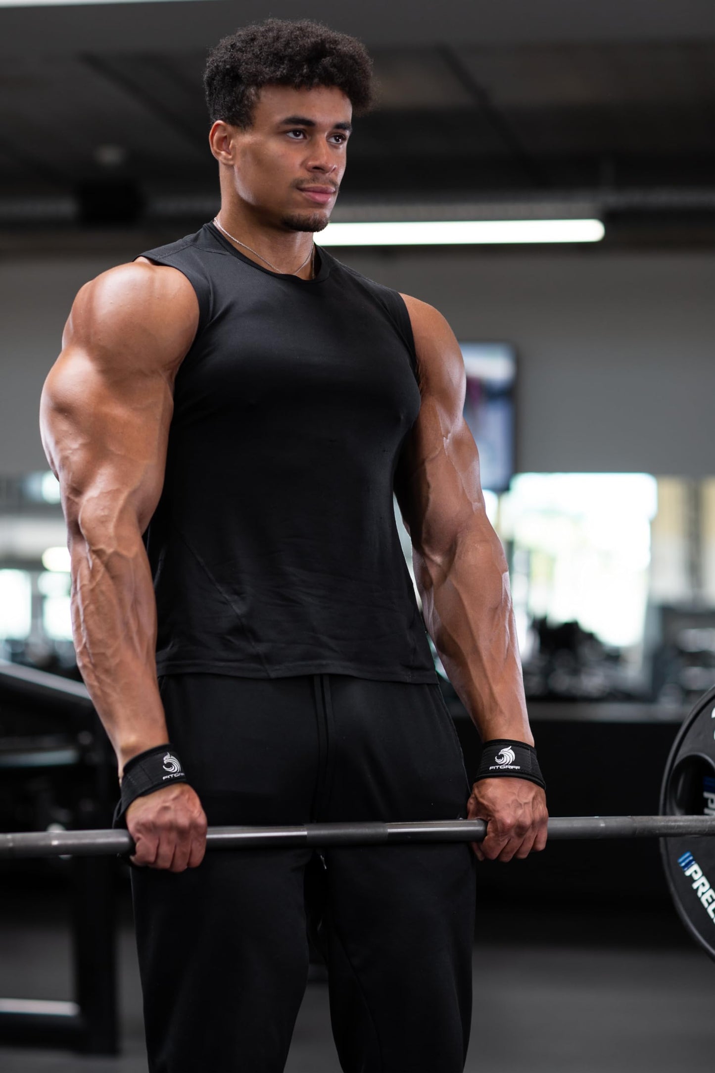 Fitgriff® Lifting Wrist Straps for Weightlifting, Gym, Deadlift, Workout (Made of Premium Cotton & Padded) - Men & Women (Standard, Black (Silicone-Grip))