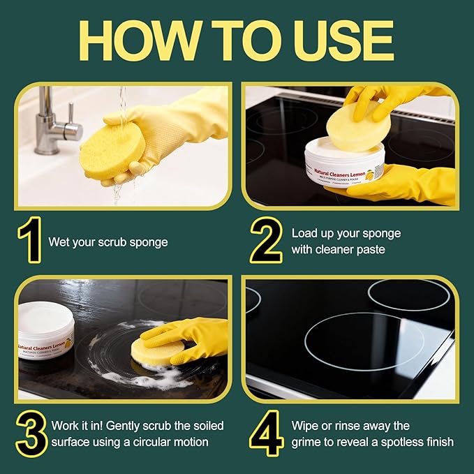 All Purpose Cleaner and Polish Paste - Heavy Duty Oven & Stove Top Cleaner for Kitchen Burnt Pans Glass Cooktops Sinks Tile & White Shoes - Natural Multi Surface Grease Marker & Hard Water Stain