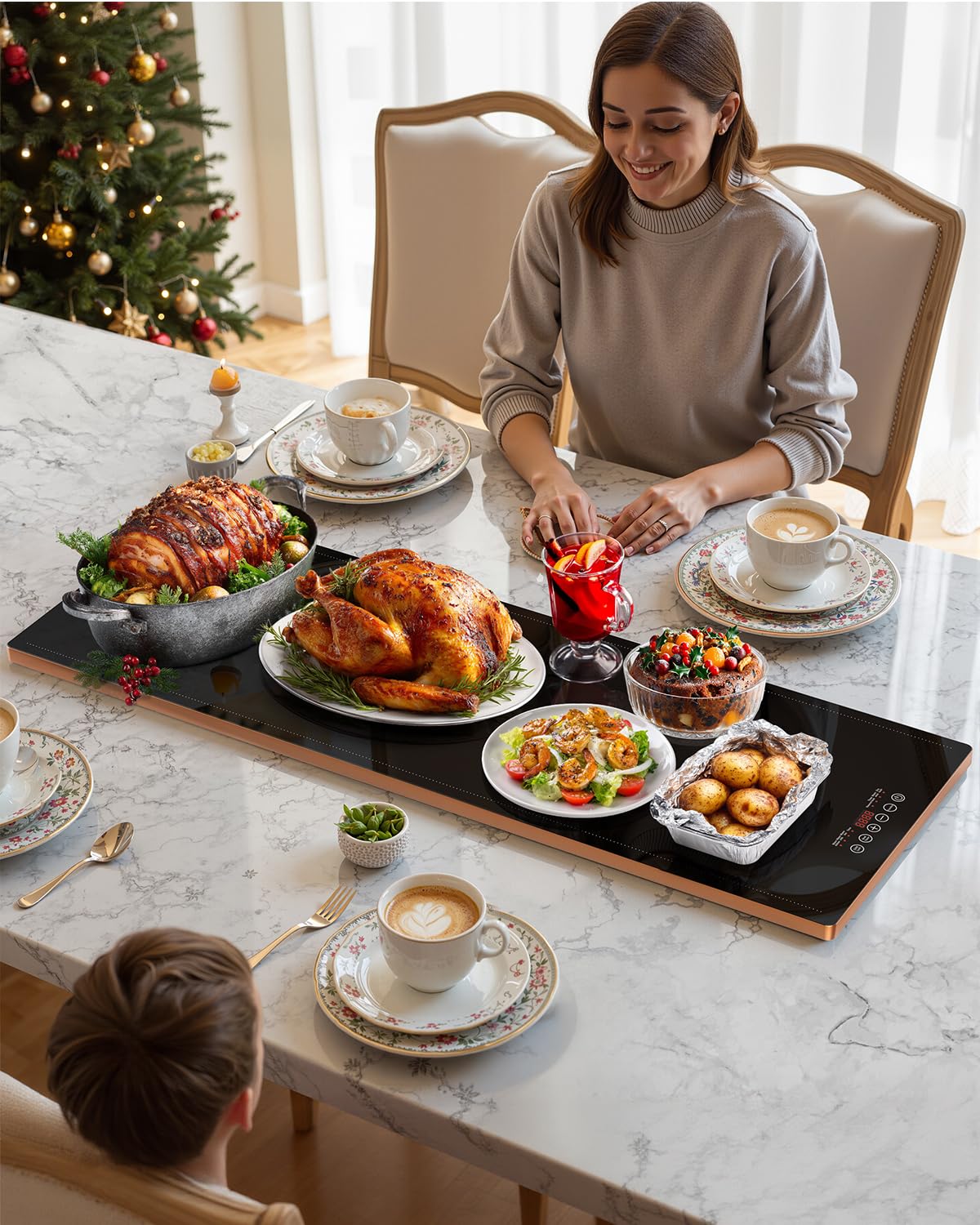 WARMOUNTS Electric Warming Tray (40''×14''), Temperature Control Food Warmers for Buffets Party with Touch-sensitive Buttons and Timer, Full Surface Tempered Glass Top Heating Food Warming Tray