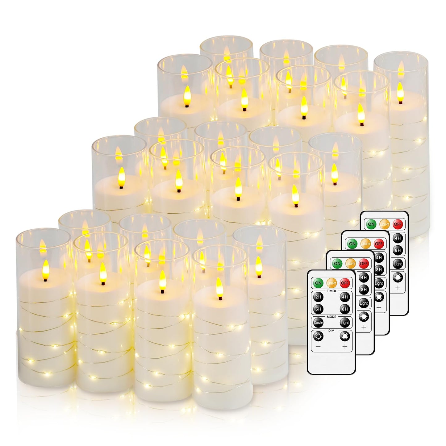Nimiko Flickering Flameless LED Candles,Battery Operated Candles 24 Pcs with Embedded Star String,Acrylic LED Pillar Candles wit