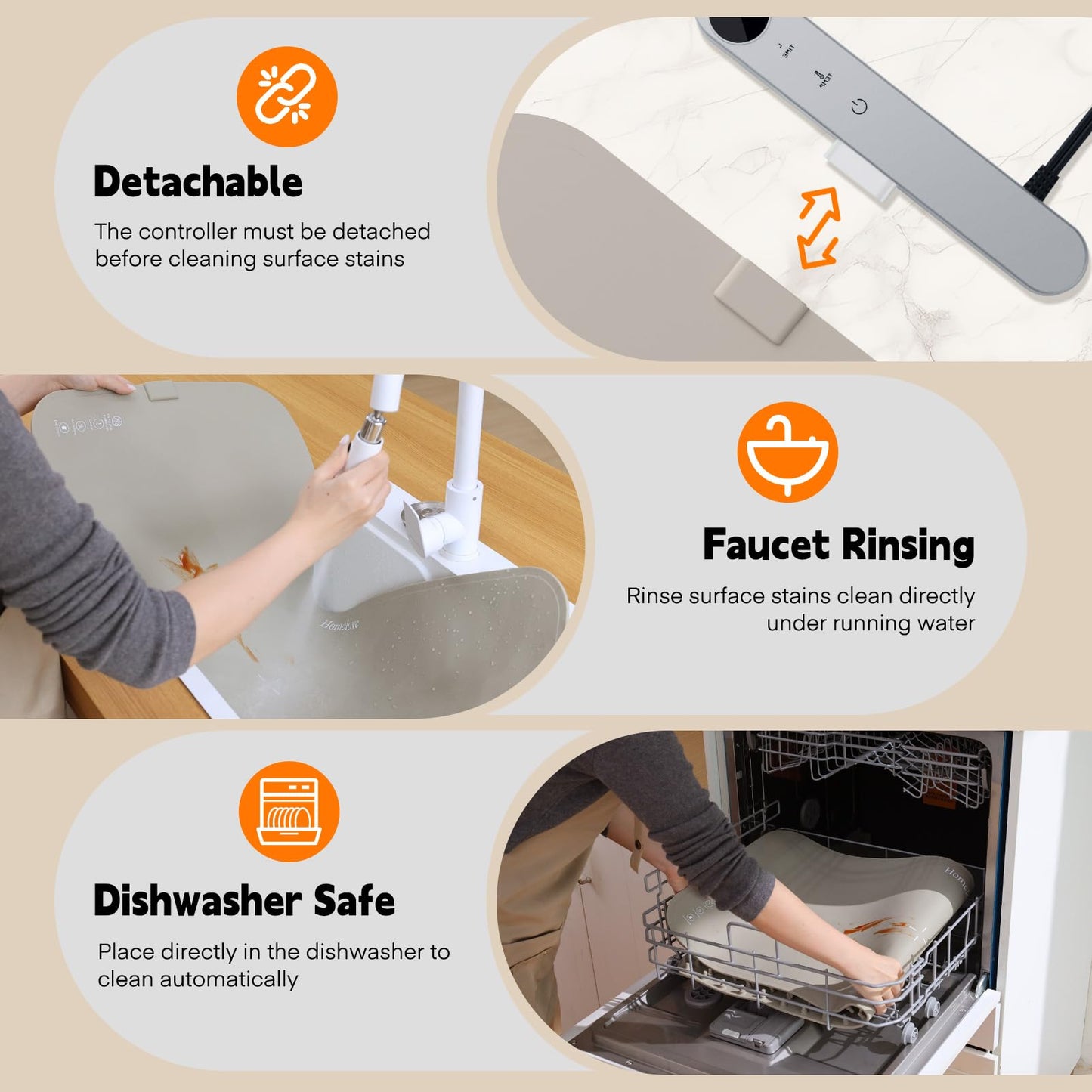 Homelove Warming Mat for Food - Electric Warming Tray with 6-Level Temperature and Hours Setting, Full Surface Graphene Heating, Waterproof Dishwasher-Friendly Food Warmer for Parties, Kitchen (Khaki)