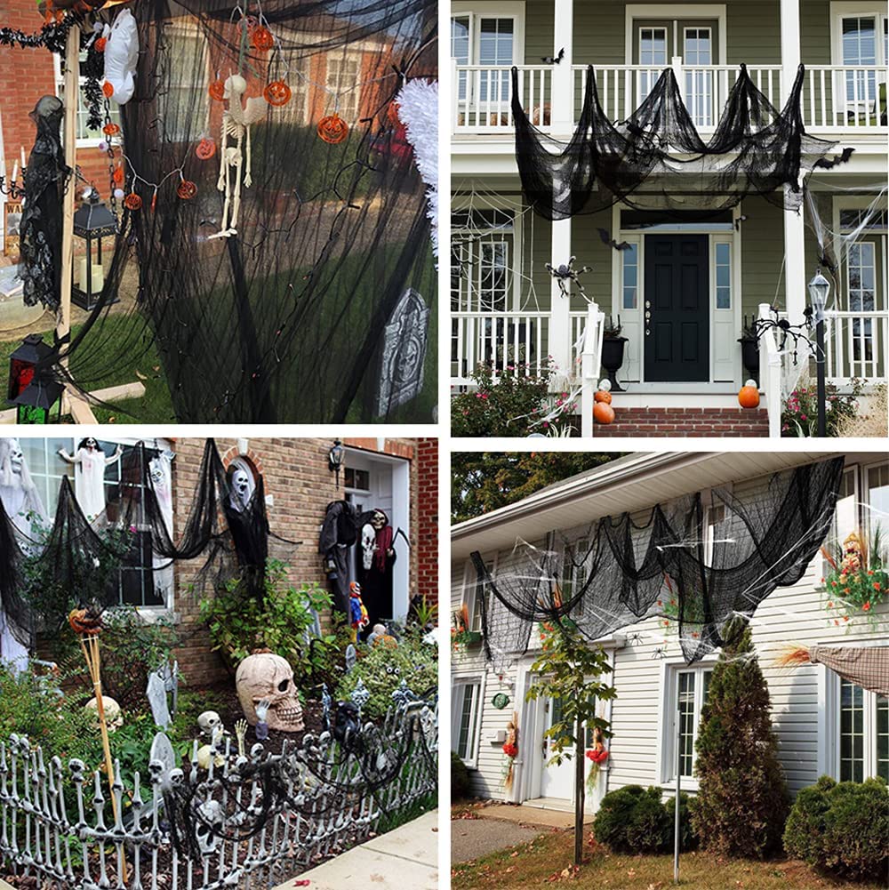 Pewfugu 80×400 Inch Super Size Halloween Creepy Spooky Gauze Cloth Black Cheesecloth Scary Halloween Decorations for Haunted House Home Wall Patio Garden