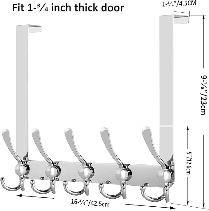 WEBI Over The Door Hooks,Triple Hooks for Hanging,Door Hanger,Over The Door Towel Rack,Door Coat Hanger Coat Rack for Clothes,Behind Bathroom,Chrome,2 Packs