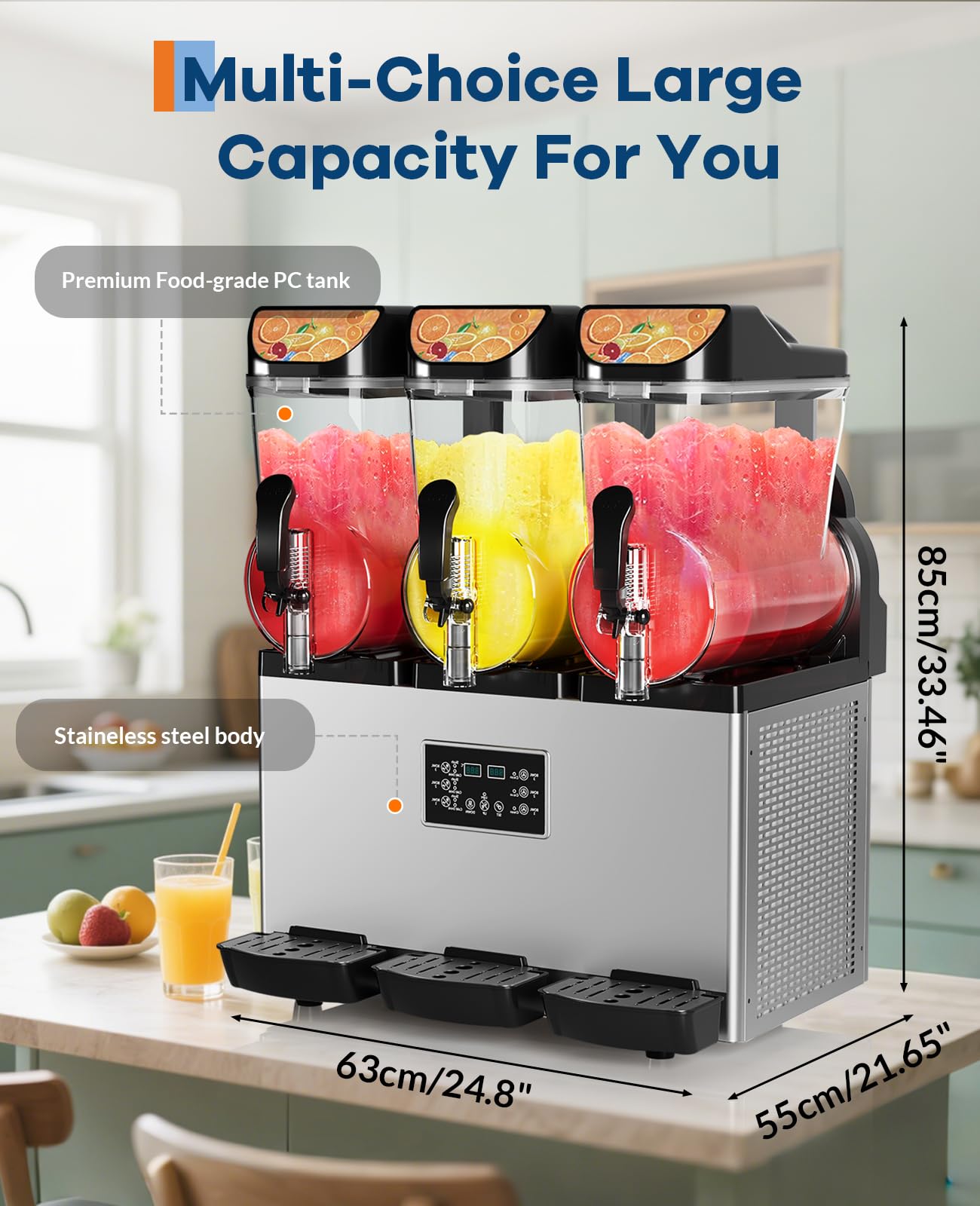 GarveeTech Commercial Slushy Machine 15Lx3, Tainless Steel Smoothie Frozen Drink Maker with Self-Cleaning Mode, 1200W Electric Large Slushie Machine for Home Party Restaurants Cafe Bars
