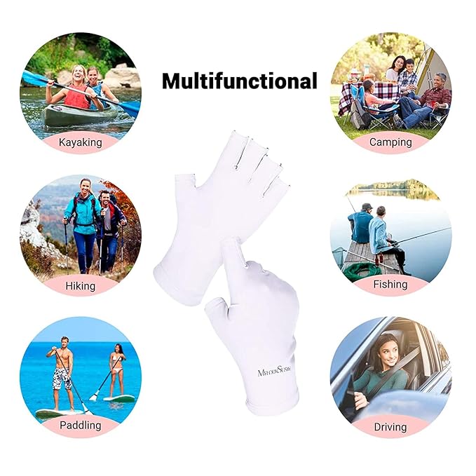 MelodySusie UV Gloves for Gel Nail Lamp, Professional UPF50+ UV Protection Gloves for Manicures, Nail Art Skin Care Fingerless Anti UV Glove Protect Hands from UV Harm (White)