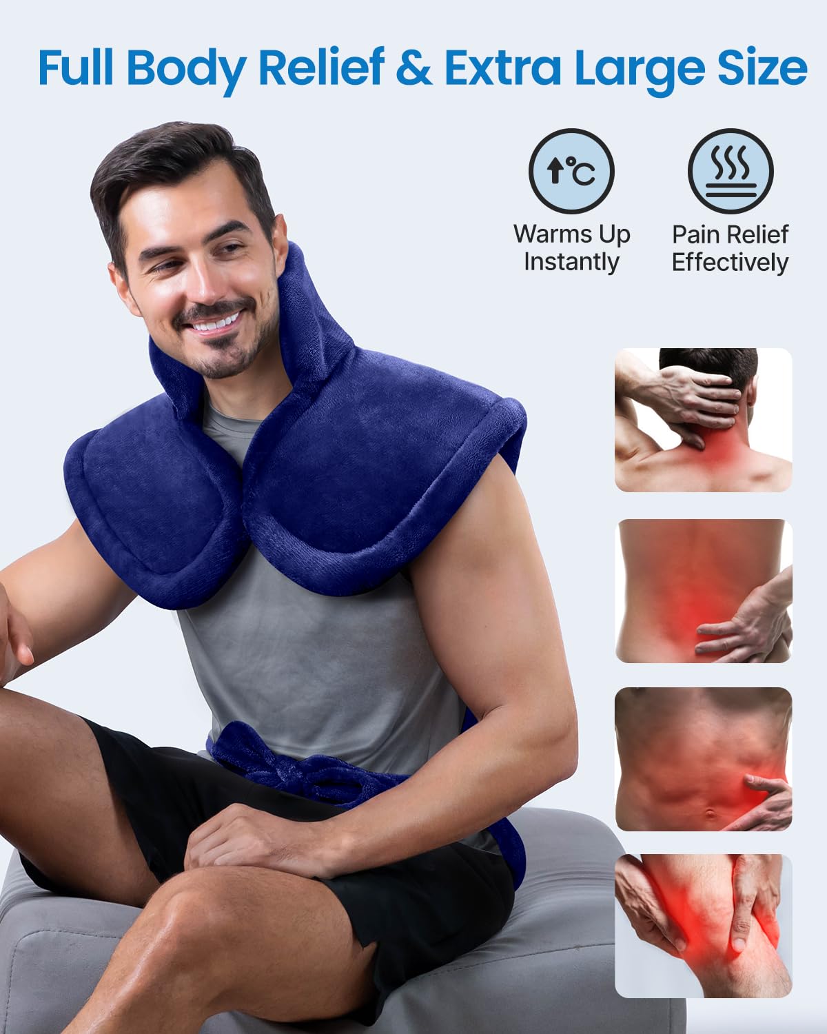 RENPHO King Size Heating Pad for Back, Valentines Day Gifts for Her Him & Birthday Gifts for Men Women, FSA Eligible, 24"x37" XL Large Heat Pad for Neck and Shoulders, ETL Certified, Dark Blue