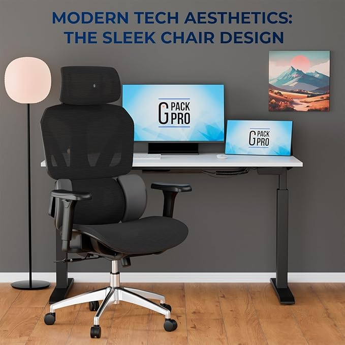 G-PACK PRO Ergonomic Office Chair – Mesh Office Chair with Headrest, Adjustable Armrest and Lumbar Support – Holds Up to 290lbs (GPP-MAX-90)