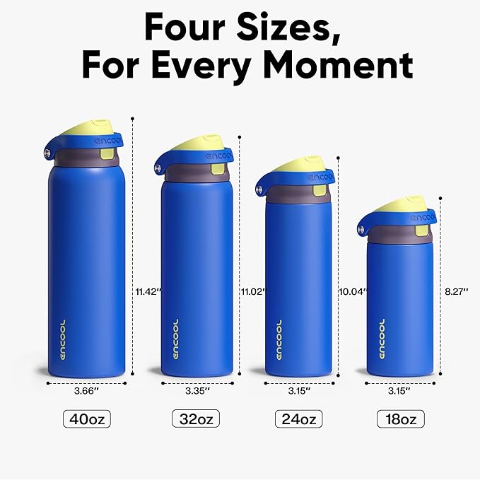 ENCOOL Leakproof Insulated Water Bottle with Straw Dual-Sip Water Bottle Bag-Safe Design for Work, Commute & Gym – Keeps Drinks Cold All Day, 32 oz, Electric Blue