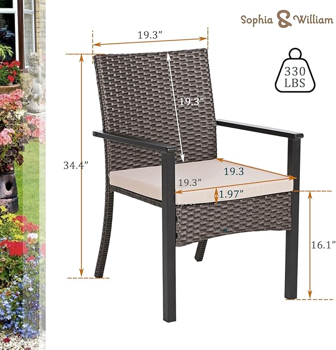 Sophia & William Patio Chairs Set of 6, 6 Pcs Lightweight Rattan Outdoor Dining Chairs, All-Weather Wicker Dining Chairs with Comfortable Seating