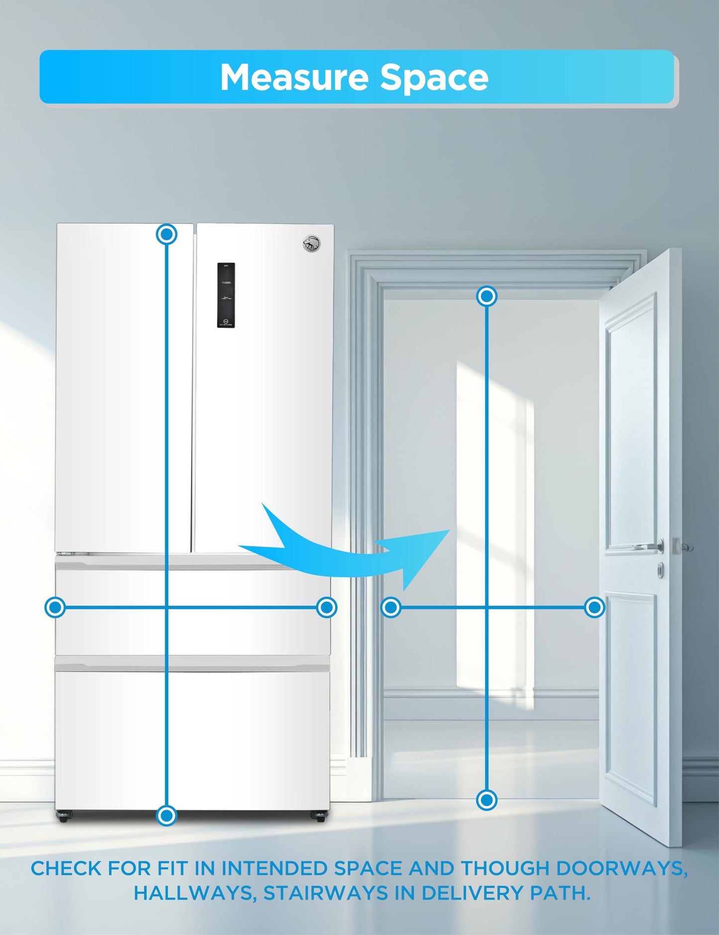 Commercial Cool 18.9 Cu. Ft. French Door Refrigerator, 33 Inch Wide Refrigerator with 2 Bottom Mount Freezer Drawers, Frost Free, LED Lighting, Digital Temperature Control, CCRF1890KW, White