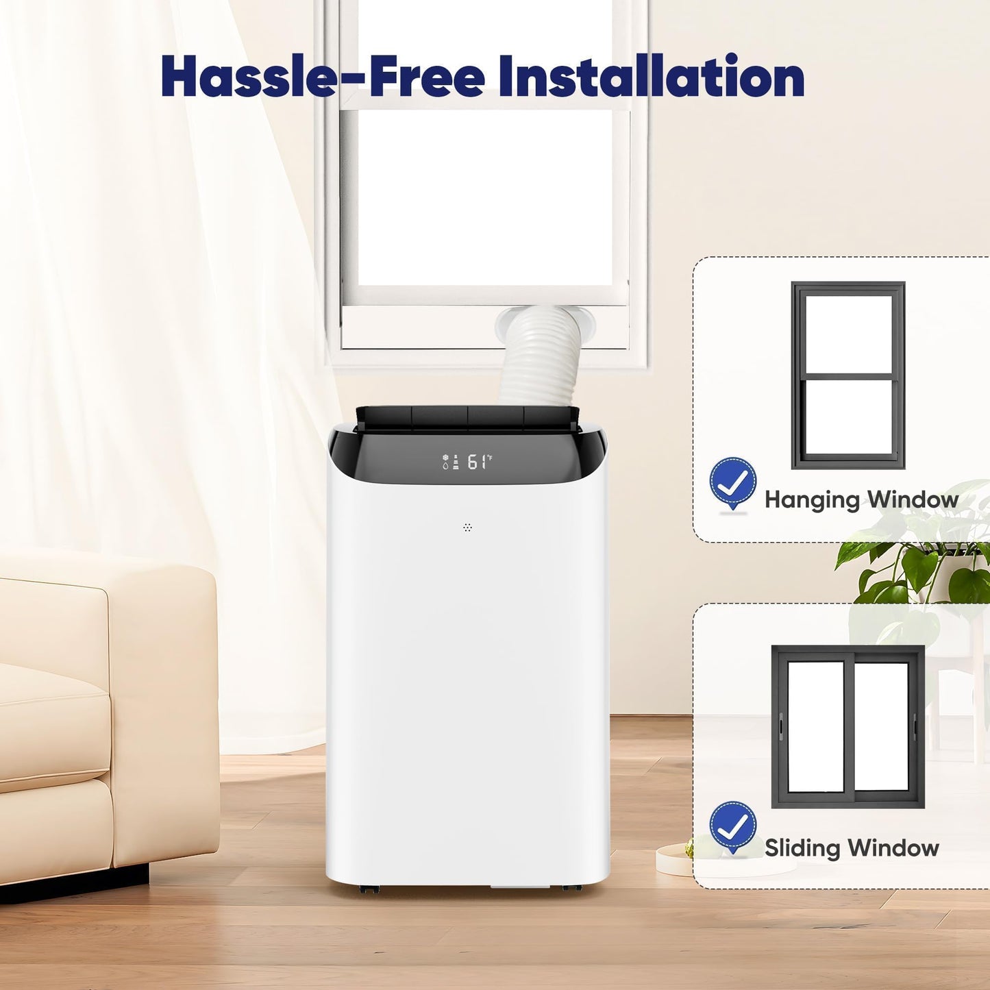 14000 BTU Portable Air Conditioners, Cools Up to 700 Sq.Ft, Free standing AC Unit, Cooling, Dehumidifier, Fan, Sleep Mode, Remote Control & Installation Kit, White