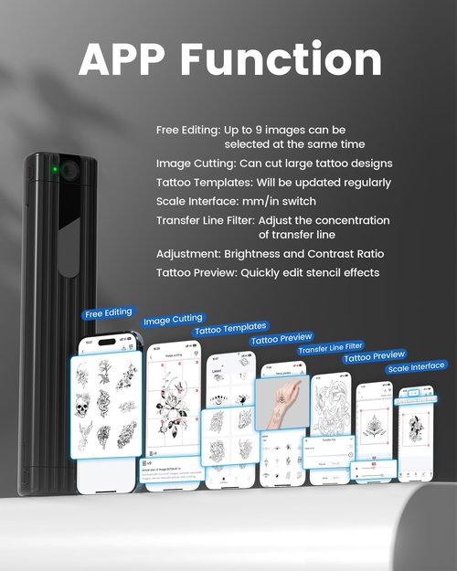 PokeLabel Wireless Tattoo Stencil Printer, Thermal Tattoo Transfer Printer TP83 with 10Pcs Transfer Paper, Bluetooth Tattoo Printer Machine Kit Compatible with iOS&Android Phone & PC