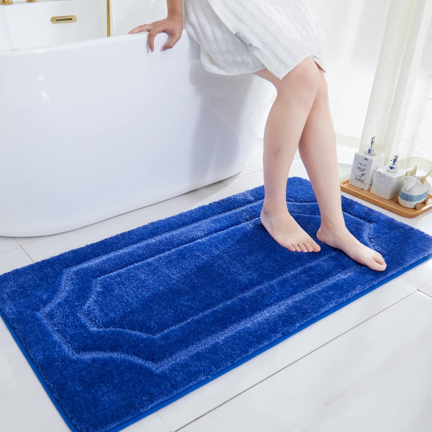 BEQHAUSE-Bathroom-Rugs-Non-Slip-Soft-Bath Mats for Bathroom Floor Absorbent Shower Mat Machine Washable Quick Dry Bath Mat for Shower, and Tub 24"x48",Navy Blue