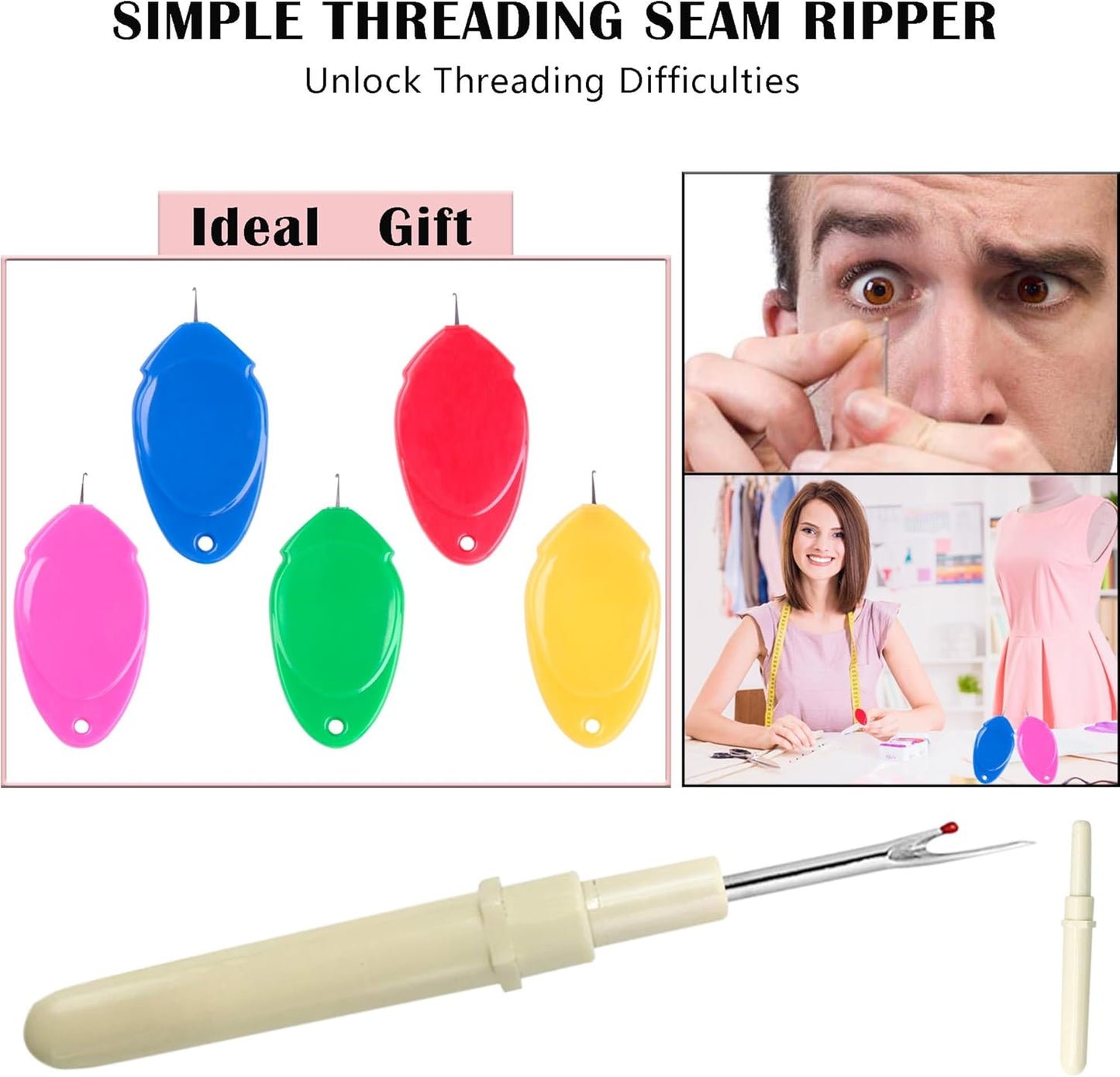 meeggrace Needle Threader, Small Needle Eye Threader Tool, Easy Threader for Machine and Hand Sewing, Fast and Precise Threading, Ideal for Needlework, with Transparent Box, 5 Colors in A Box(10PCS)