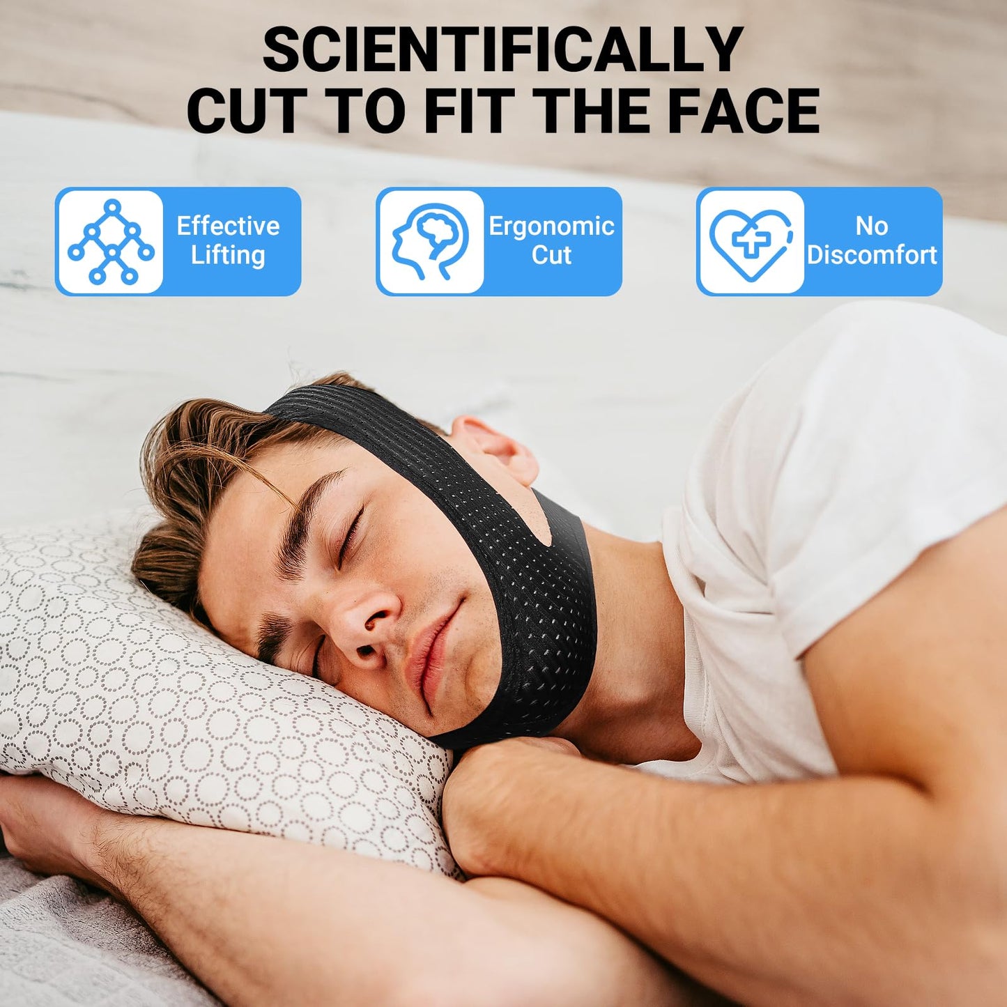 OHELEEP Anti Snore Chin Strap for CPAP Users, Snore Stopper Adjustable, Chin Strap for Sleeping Comfortable Stop Snoring Solution, Anti Snoring Devices Breathable and Reusable, Black, M