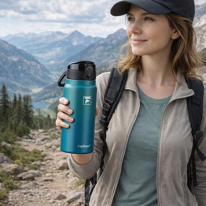 Fanhaw 32 Oz Insulated Stainless Steel Water Bottle with Chug Lid – Wide Mouth, Leak-Proof, BPA-Free – Ideal for Kids, Adults, Sports, Gym, and Outdoor Use (Navy Blue)