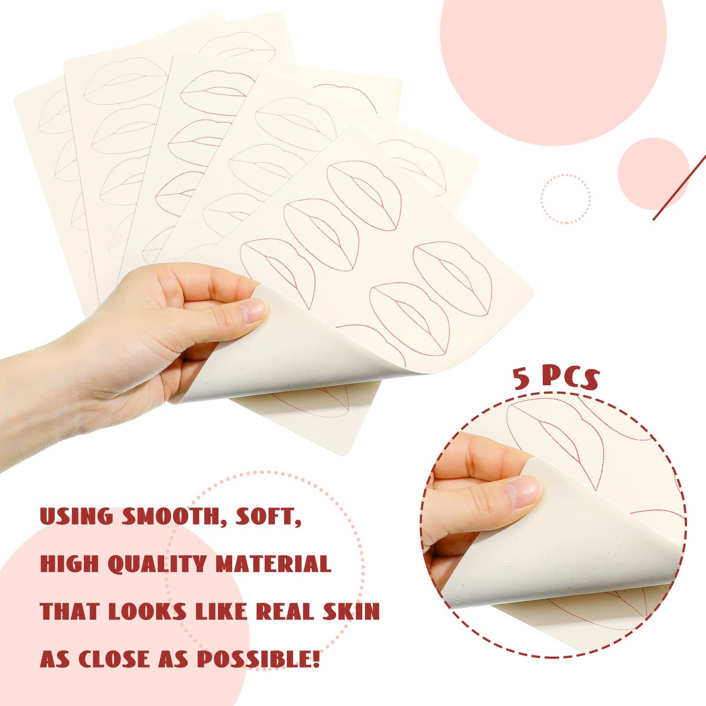 Maitys 5 Sheets Lip Tattoo Practice Skin Lip Blushing Practice Skin for Machine Supplies Makeup(Red)