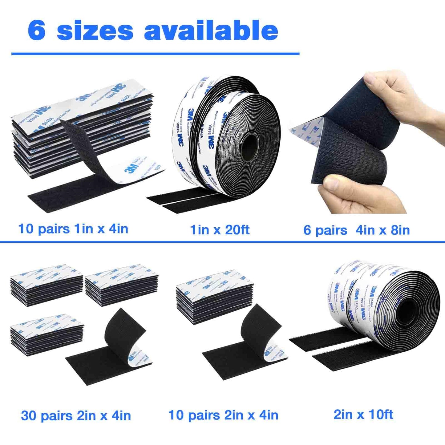 Hook and Loop Tape 2in x 4in 30 Pairs, Slef Adhesive Interlocking Strip, Mounting Tape Heavy Duty Adhesion, Picture Hanging Strips Fastener, Double Sided Carpet & Rug Fixation