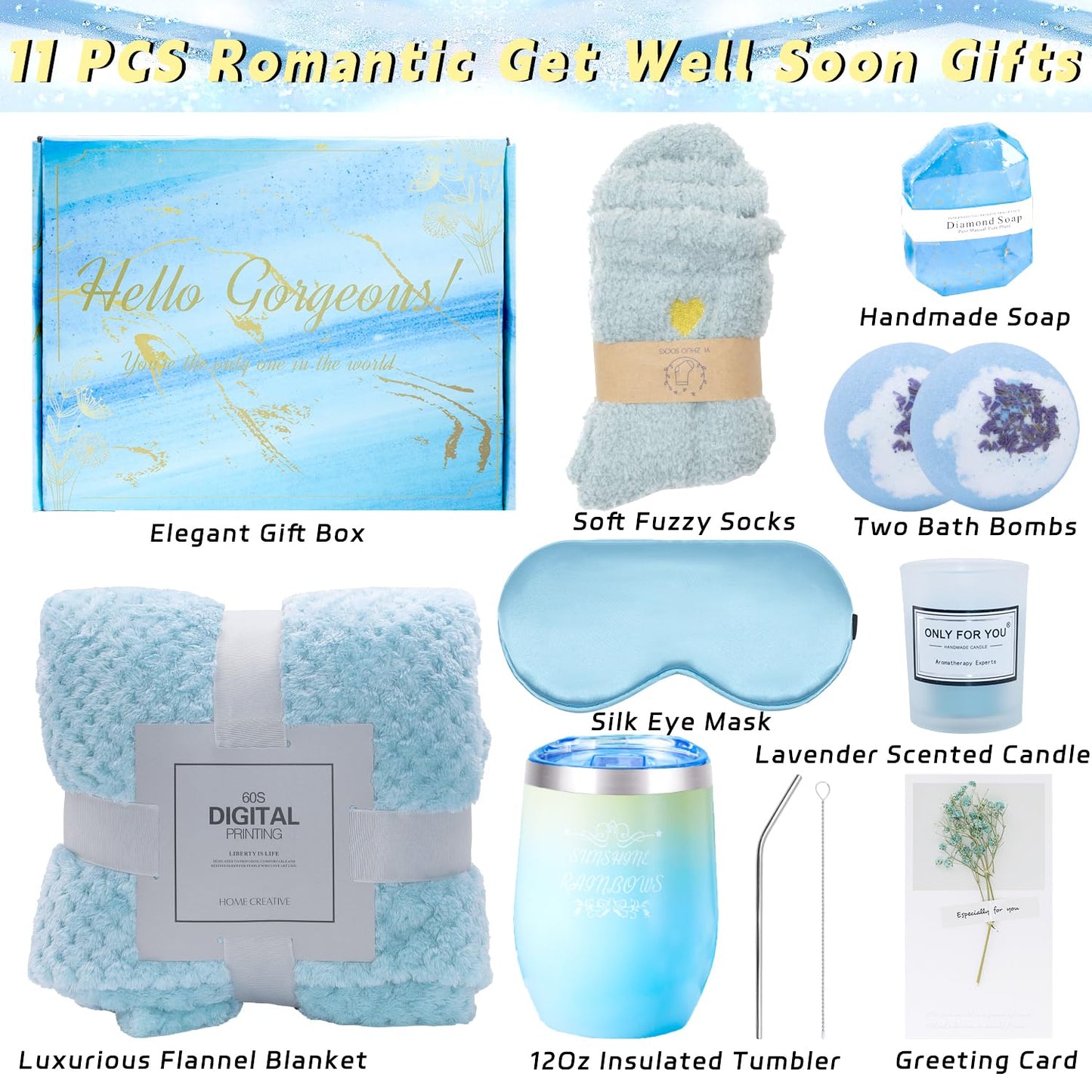 YAMEDA Gifts For Women, Mothers Day Gifts,Get Well Soon Gifts, Relaxing Spa Care Package with Luxury Flannel Blanket for Women, Mom, Wife, Girlfriend, Sister,Happy Birthday Gift Box(Blue)