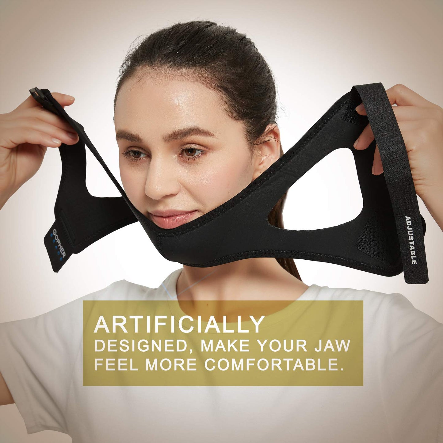 GOPHERBRACE Chin Strap for CPAP Users - Adjustable Snore Stopping Device Face Mask Bandage Keeping Mouth Closed - Anti Snoring Chin Strap for Men and Women (Brown)