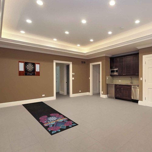 PIG Rose & Bone Design Self-Sticking Dart Mat – Official Soft & Steel Tip Throwlines - Black – 3’ x 10’ – PM70151