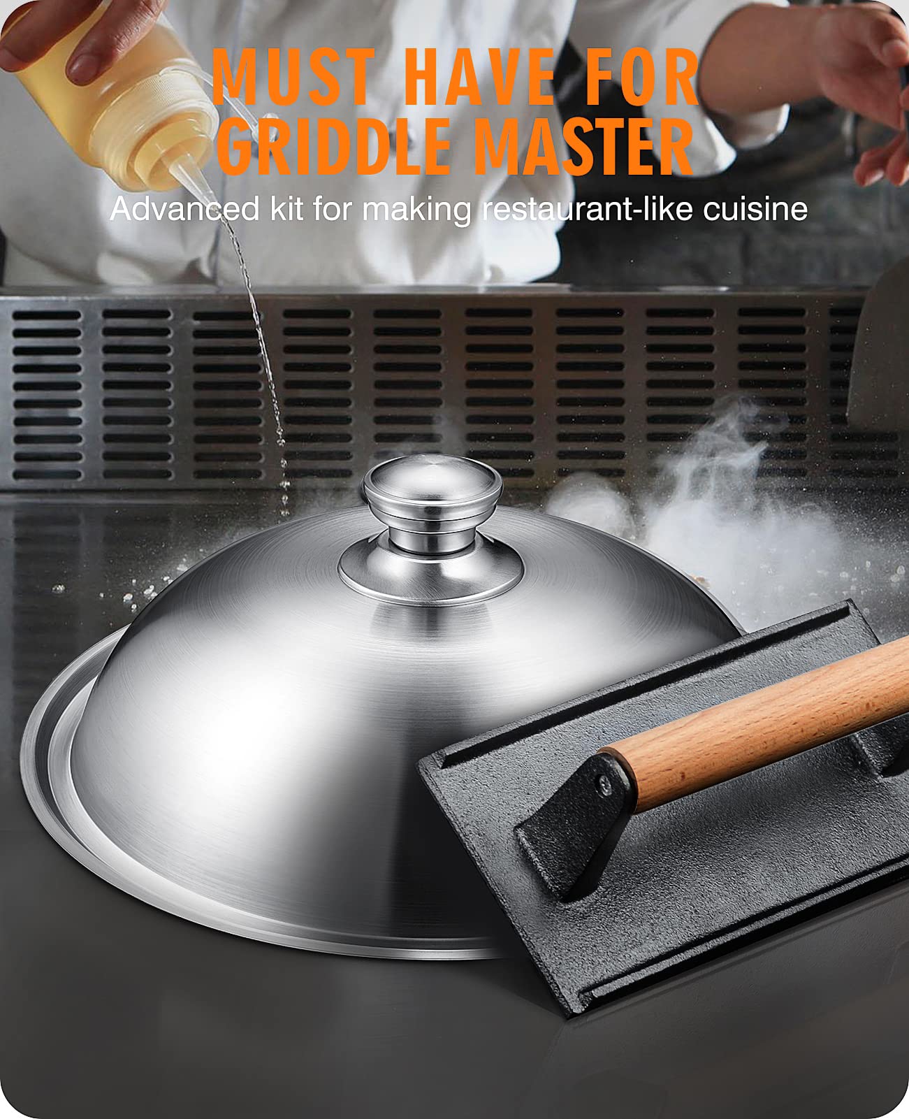 Homenote Griddle Accessories For Blackstone, Commercial Grade 12 Inch Heavy Duty Melting Dome With Rectangle Cast Iron Smash Bur