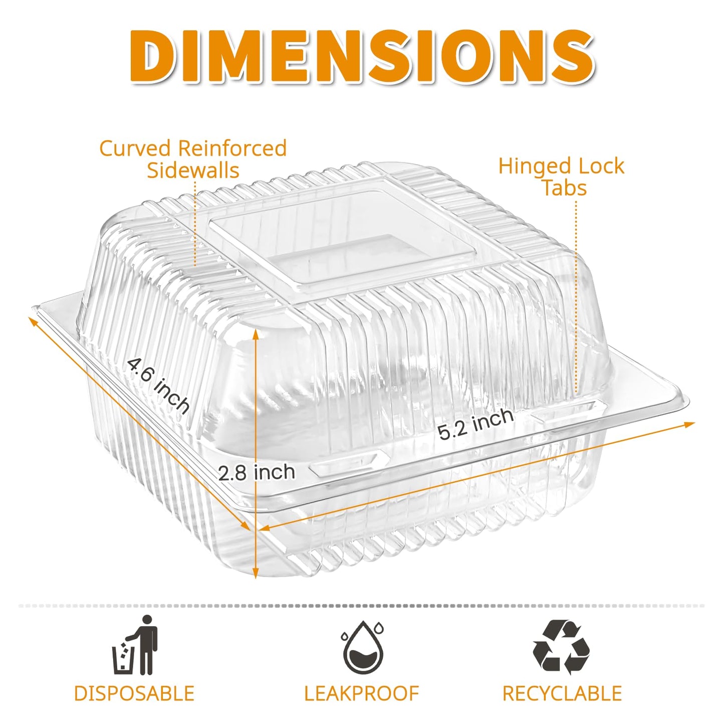 Zezzxu 50 Pack Clear Plastic Take Out Food Containers, Square Cake Slice Containers with Hinged Lids, Disposable To Go Boxes for Cookies, Desserts, Fruits, Salads, Sandwiches