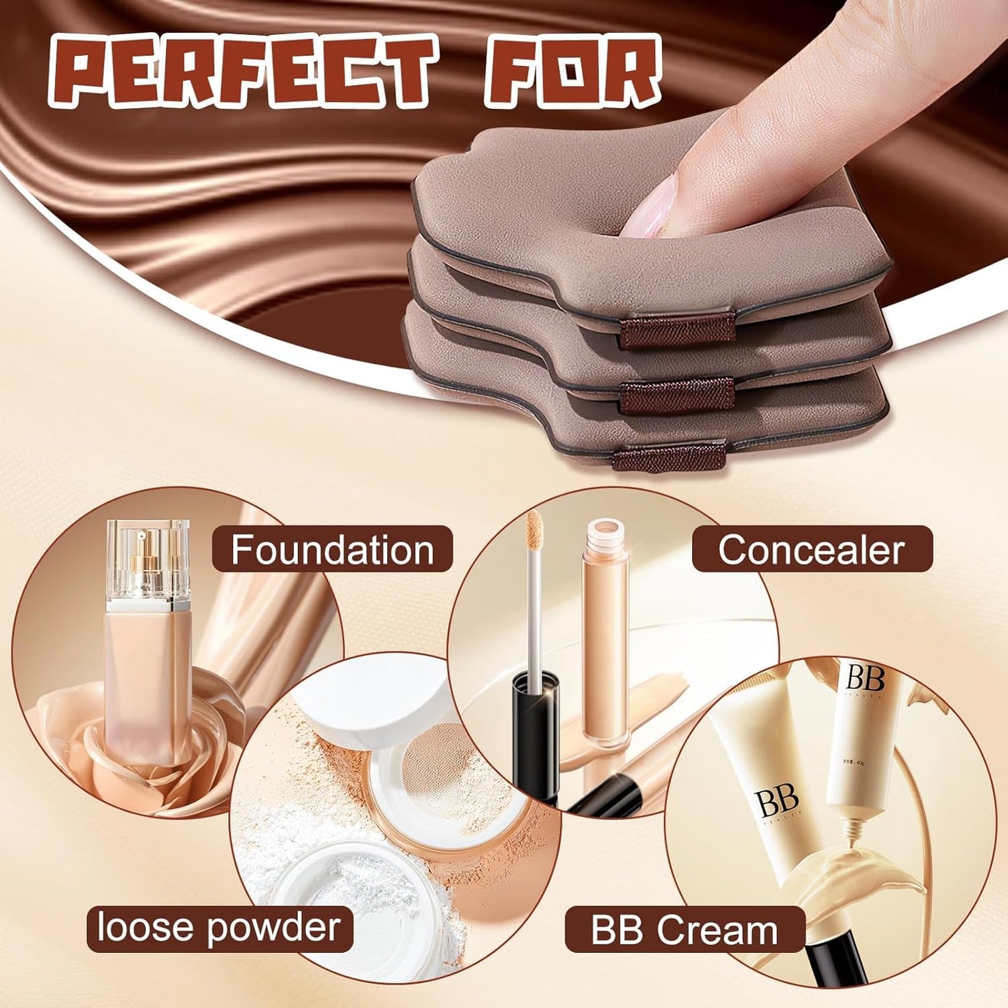 2 Box of 12 Pcs Guoxiaoniu Makeup Puff, Guoxiaoniu Chocolate Color Quick Makeup Mini Foundation Puff Set, Sponge Cushion Puff fo