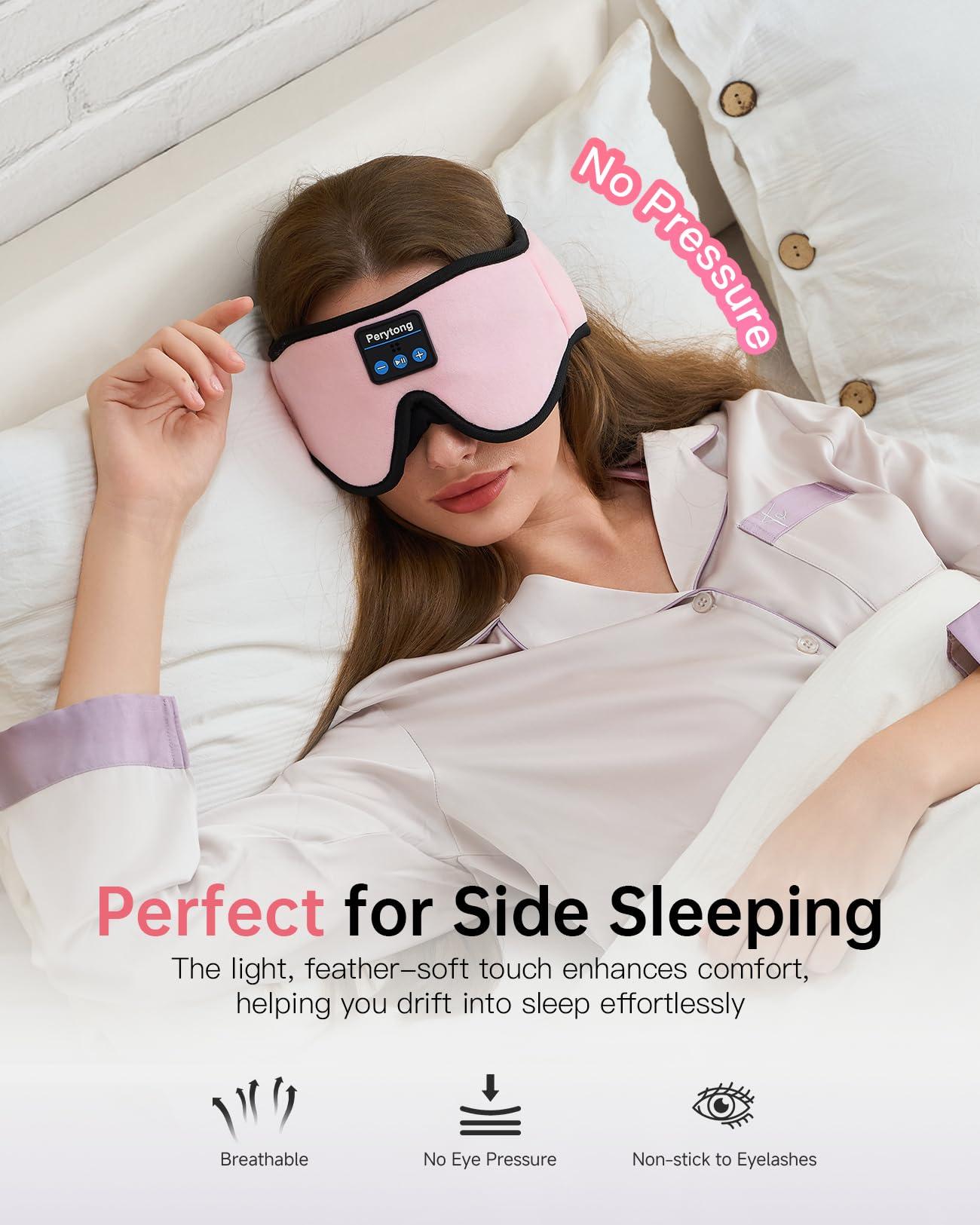 Sleep Mask with Bluetooth 5.4 Headphones, Wireless Music Sleep Eye Mask for Side Sleepers, 3D Contoured Comfort & Built-in HD Stereo Earphones, Noise Canceling & Blackout for Travel (Peach Pink)
