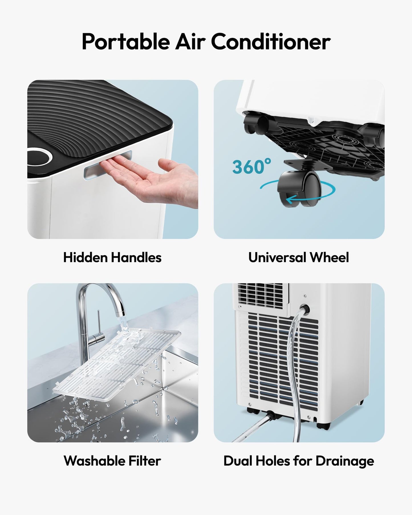 EUHOMY 10,000 BTU Portable Air Conditioner, 3-in-1 Portable AC Unit with Cools, Dehumidifier, Fan, 50 dB Sleep Mode, Cools 450 Sq.Ft. with 400 CFM Airflow, Installation Kit for Bedroom, Livingroom
