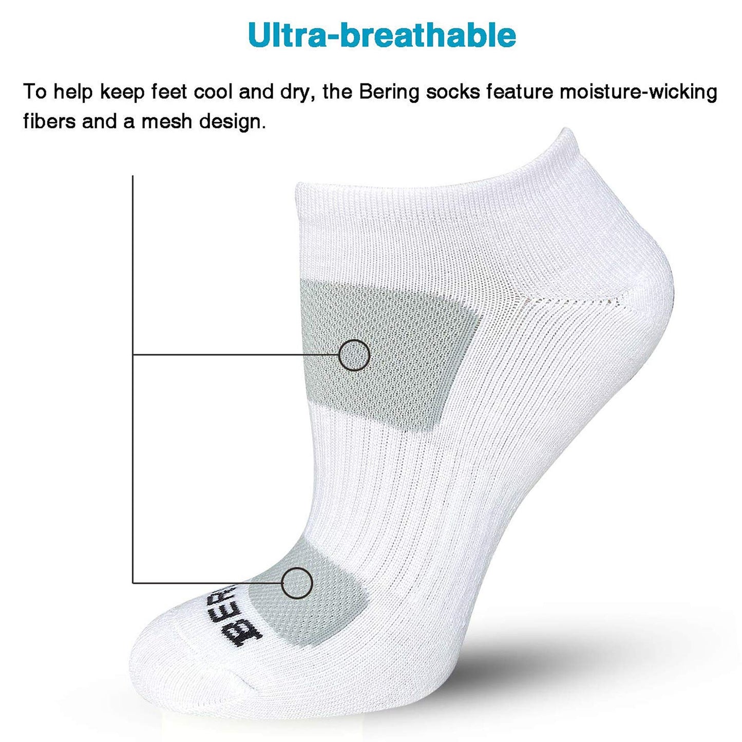 BERING Women's Athletic Cushioned Low Cut Socks, Size 6-9, White, 6 Pairs